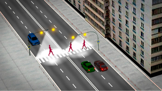 В России разработали новую систему освещения нерегулируемого пешеходного перехода